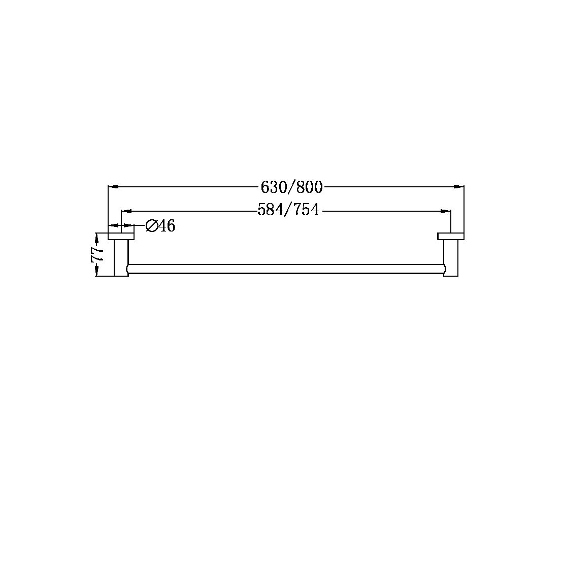 MECCA SINGLE TOWEL RAIL 800MM CHROME