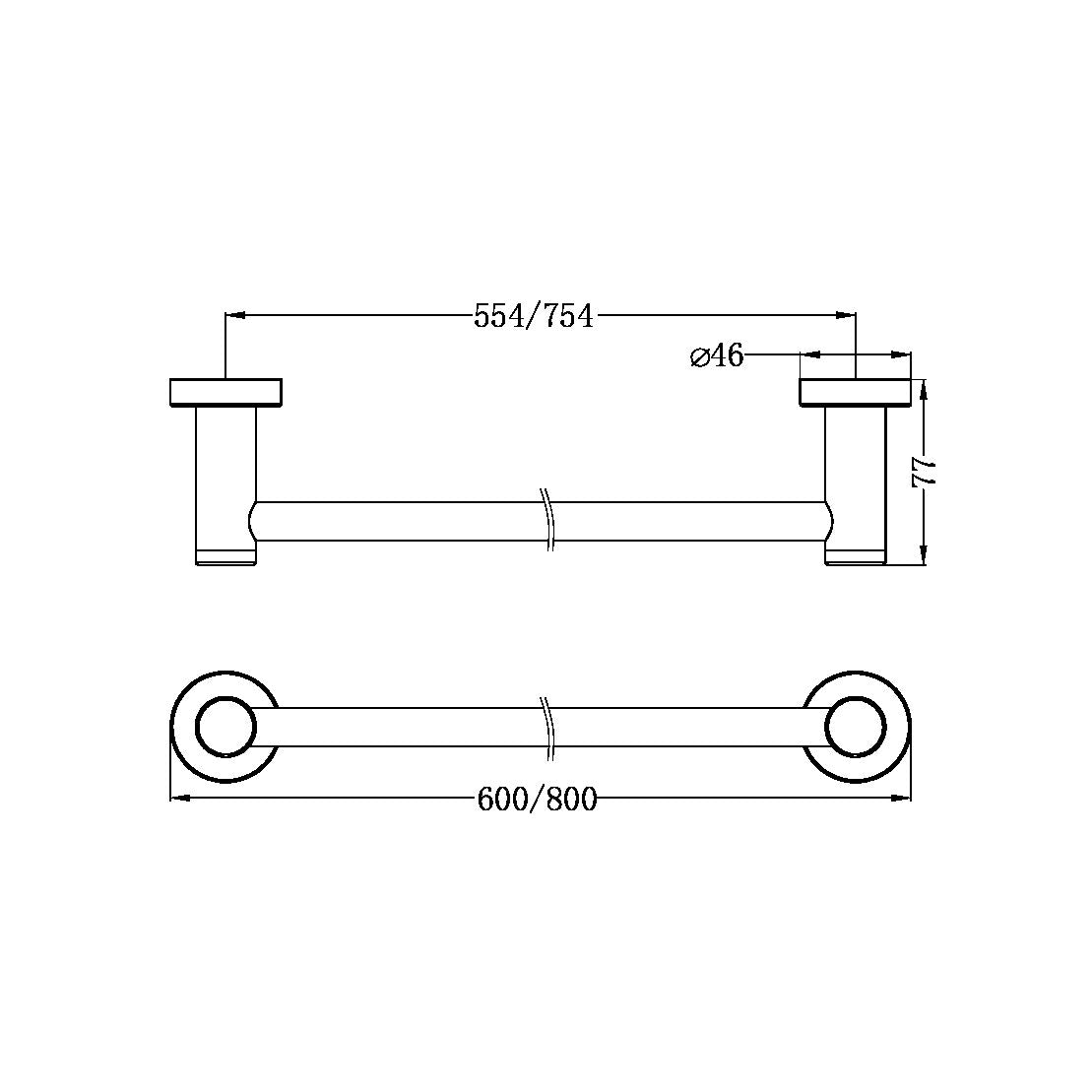CLASSIC SINGLE TOWEL RAIL 800MM BRUSHED NICKEL