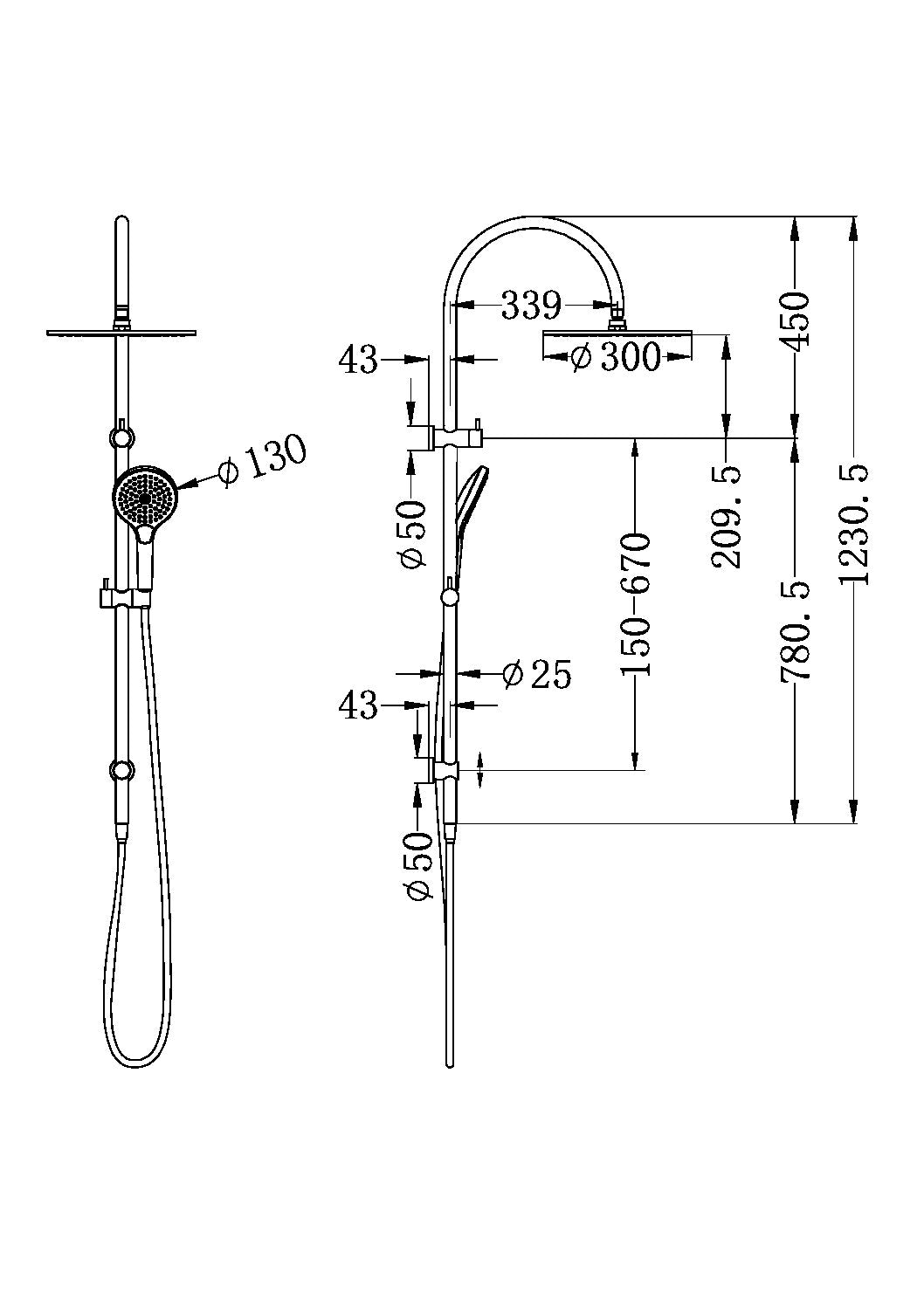 MECCA TWIN SHOWER WITH AIR SHOWER II BRUSHED BRONZE