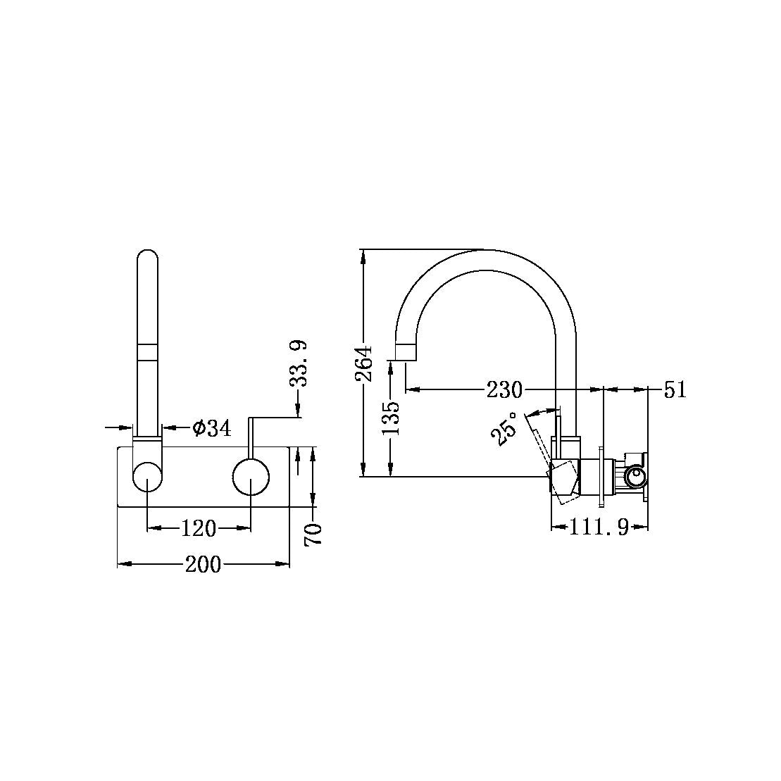 MECCA WALL BASIN/BATH MIXER SWIVEL SPOUT HANDLE UP BRUSHED NICKEL