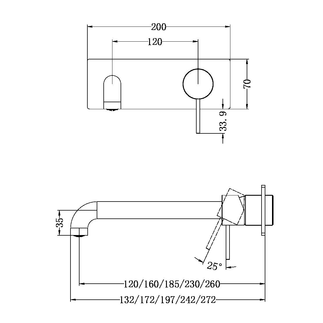 MECCA WALL BASIN/BATH MIXER 120MM MATTE BLACK