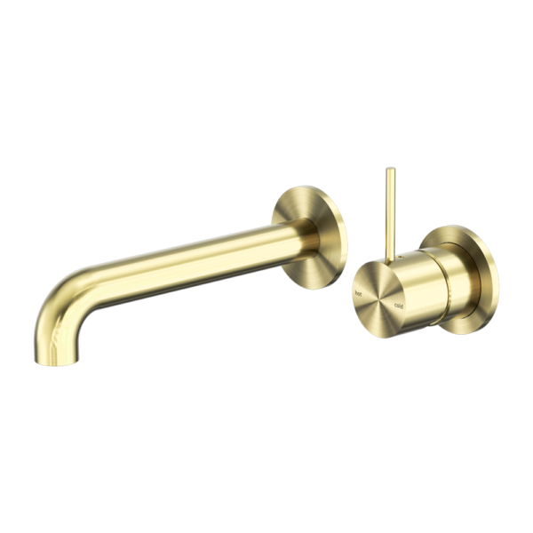 MECCA WALL BASIN/BATH MIXER SEPARATE BACK PLATE HANDLE UP 120MM BRUSHED GOLD