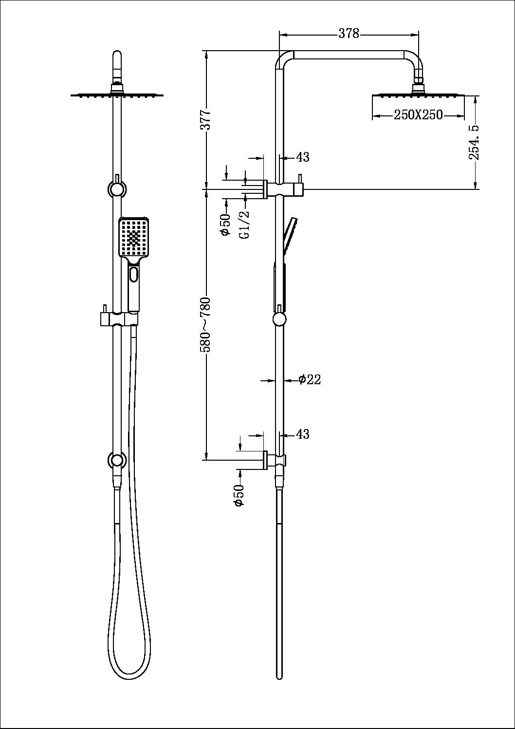 SQUARE PROJECT TWIN SHOWER BRUSHED NICKEL