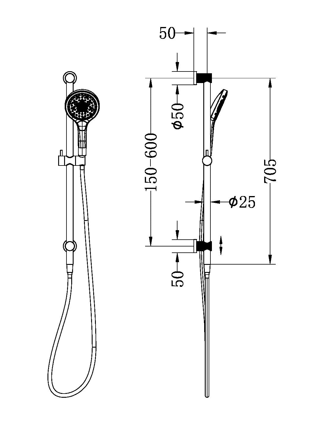 OPAL SHOWER RAIL WITH AIR SHOWER II BRUSHED BRONZE