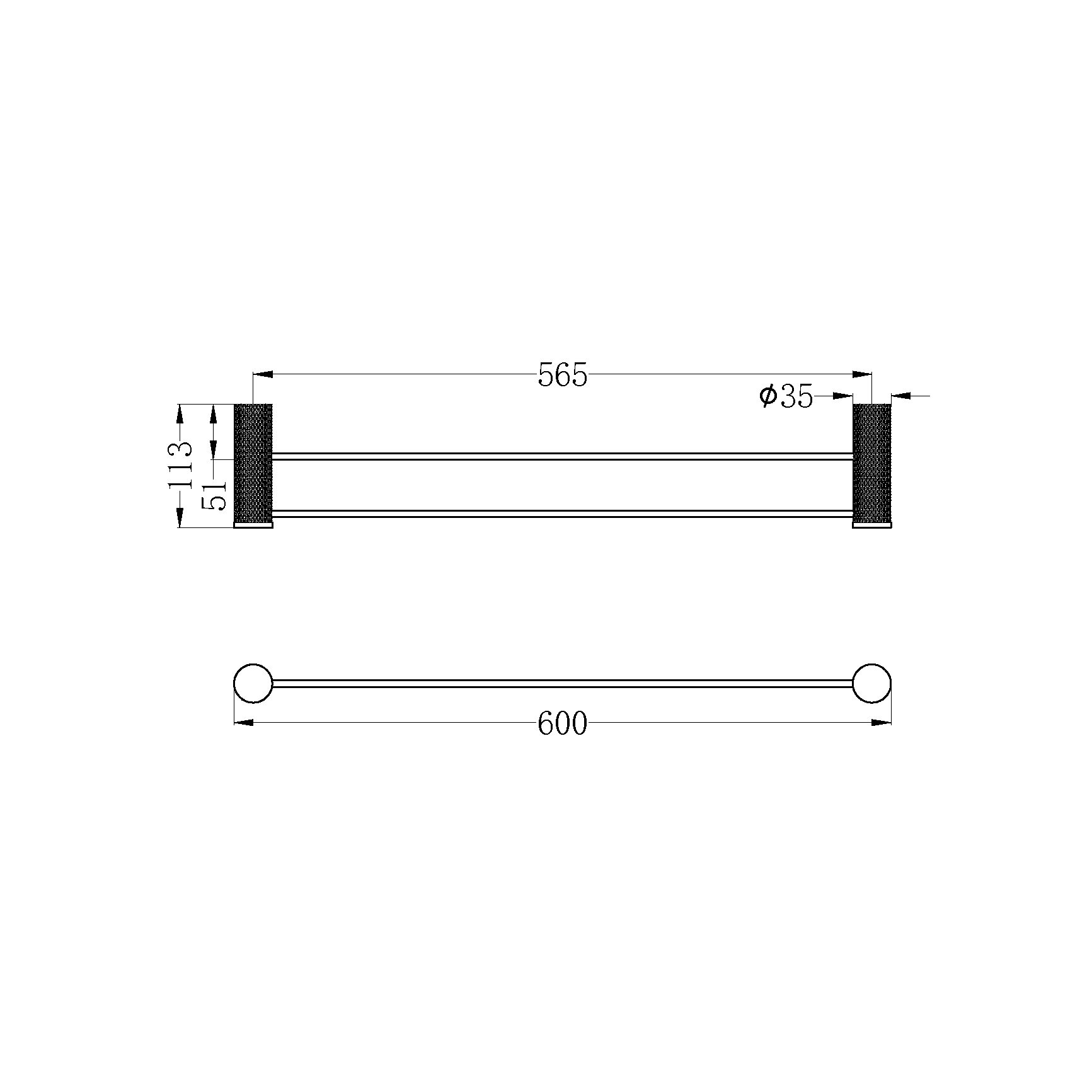 OPAL DOUBLE TOWEL RAIL 600MM GRAPHITE