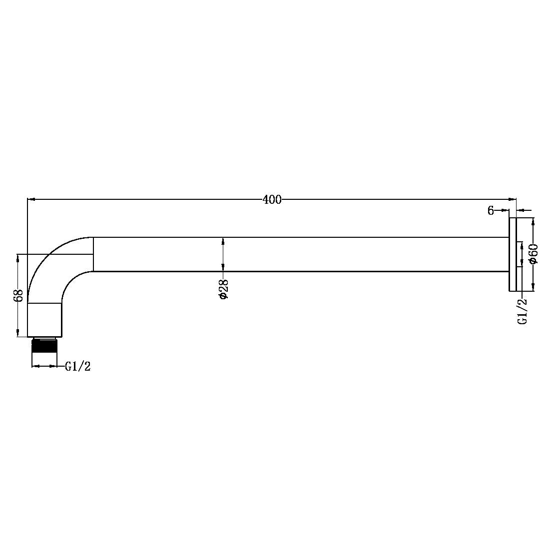 ZEN SS316L ROUND SHOWER ARM 400MM LENGTH BRUSHED NICKEL