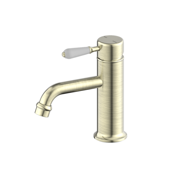 YORK STRAIGHT BASIN MIXER WITH WHITE PORCELAIN LEVER AGED BRASS