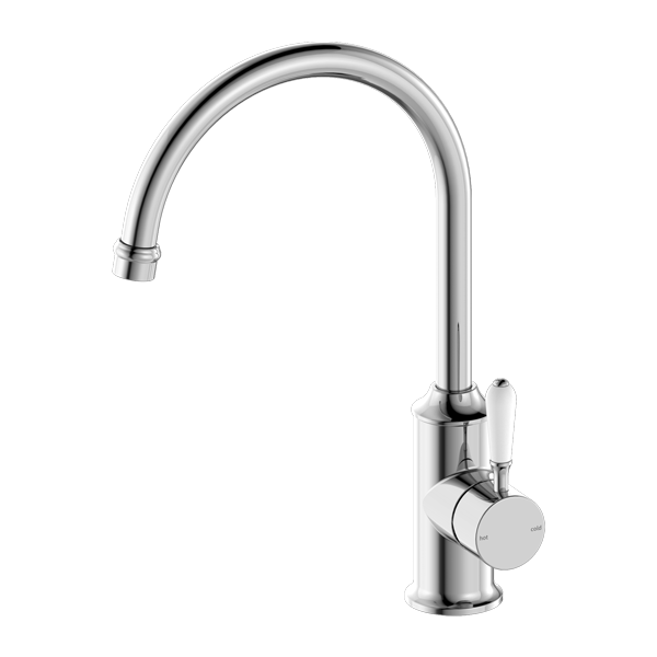 YORK KITCHEN MIXER GOOSENECK SPOUT WITH WHITE PORCELAIN LEVER CHROME