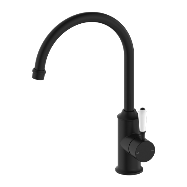 YORK KITCHEN MIXER GOOSENECK SPOUT WITH WHITE PORCELAIN LEVER MATTE BLACK