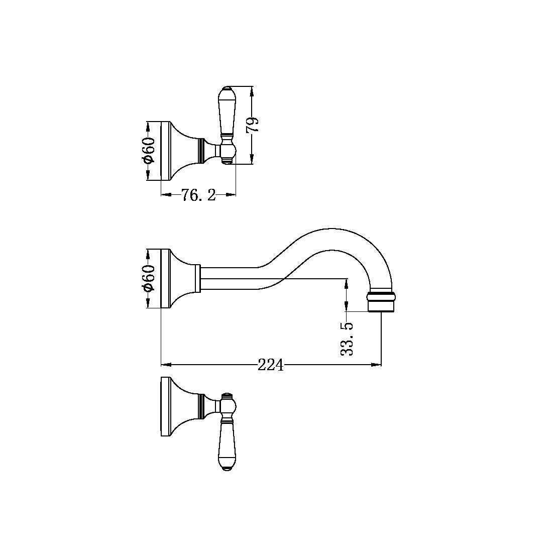 YORK WALL BASIN SET WITH BLACK PORCELAIN LEVER CHROME