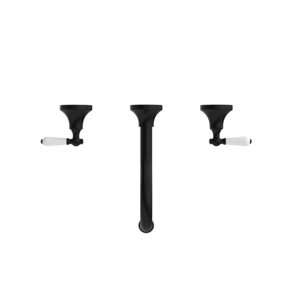 YORK WALL BASIN SET WITH WHITE PORCELAIN LEVER MATTE BLACK