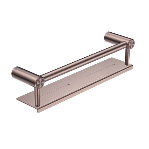 MECCA CARE 25MM GRAB RAIL WITH SHELF 300MM BRUSHED BRONZE