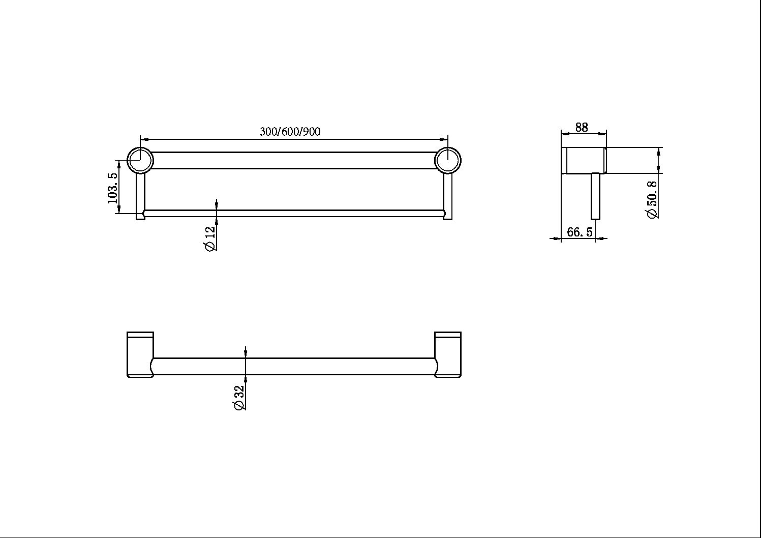 MECCA CARE 32MM GRAB RAIL WITH TOWEL HOLDER 300MM MATTE BLACK