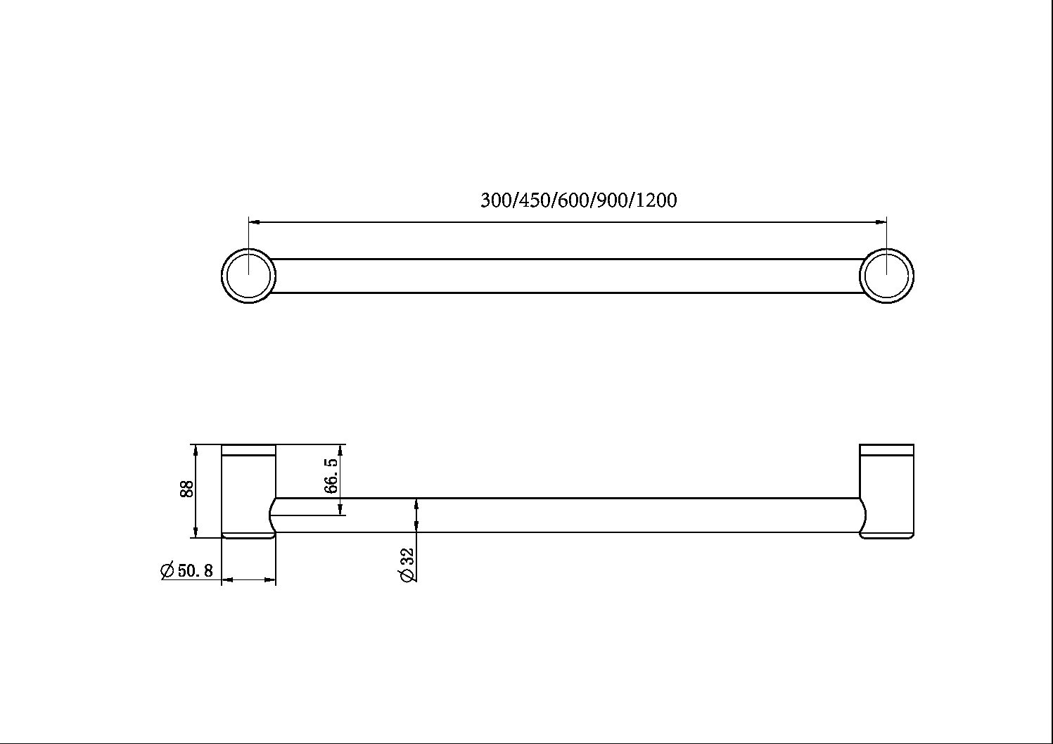 MECCA CARE 32MM GRAB RAIL 1200MM BRUSHED GOLD