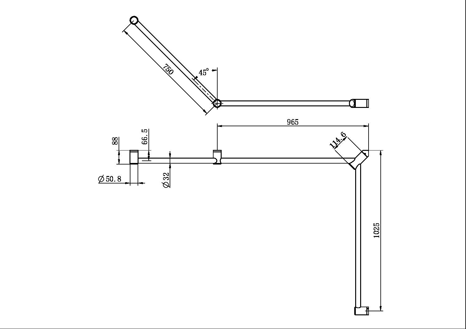 MECCA CARE 32MM DDA TOILET GRAB RAIL SET 45 DEGREE CONTINUOUS 750X965X1025MM BRUSHED NICKEL