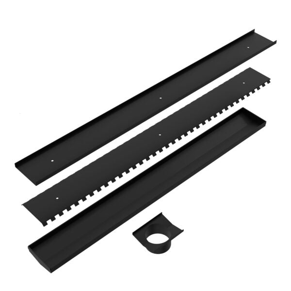 TILE INSERT V CHANNEL FLOOR GRATE 89MM OUTLET WITHOUT OUTLET AND HOLE SAW MATTE BLACK