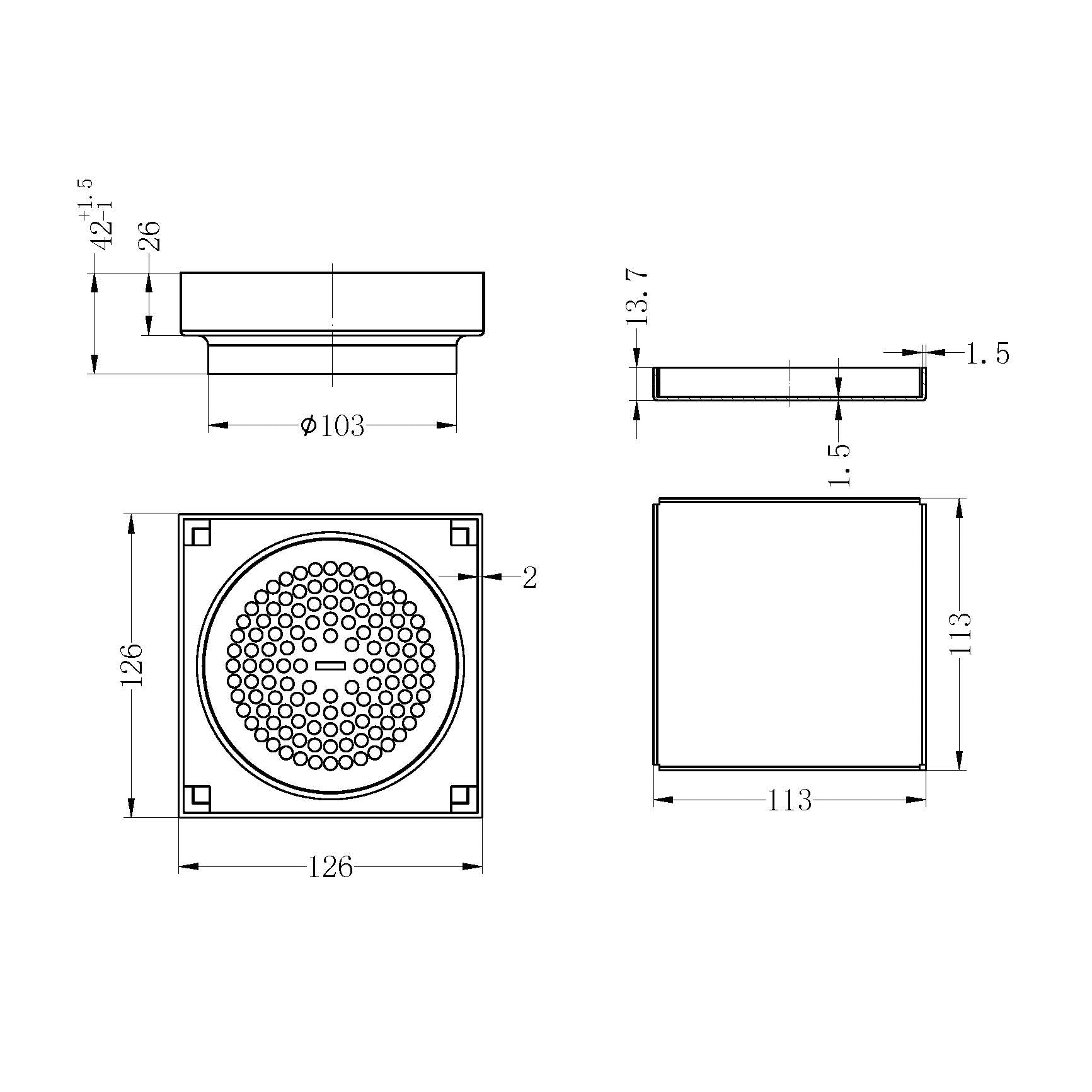 130MM SQUARE TILE INSERT FLOOR WASTE 100MM OUTLET GUN METAL