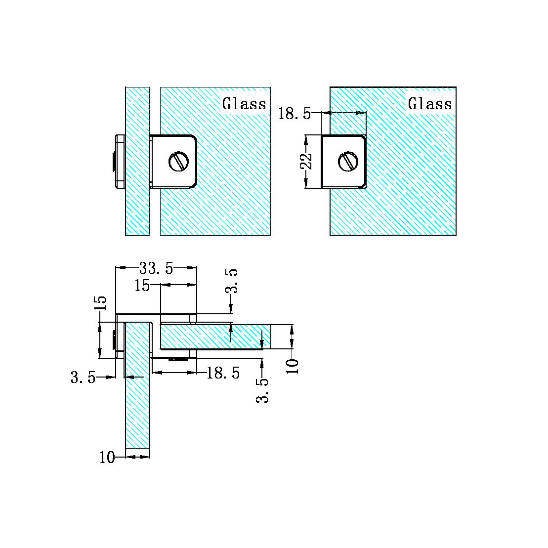 OVER-PANEL GLASS TO GLASS FITTING 10MM GLASS GUN METAL