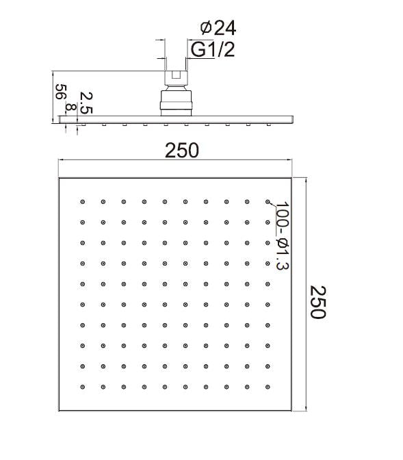 250MM SQUARE SHOWER HEAD BRUSHED NICKEL