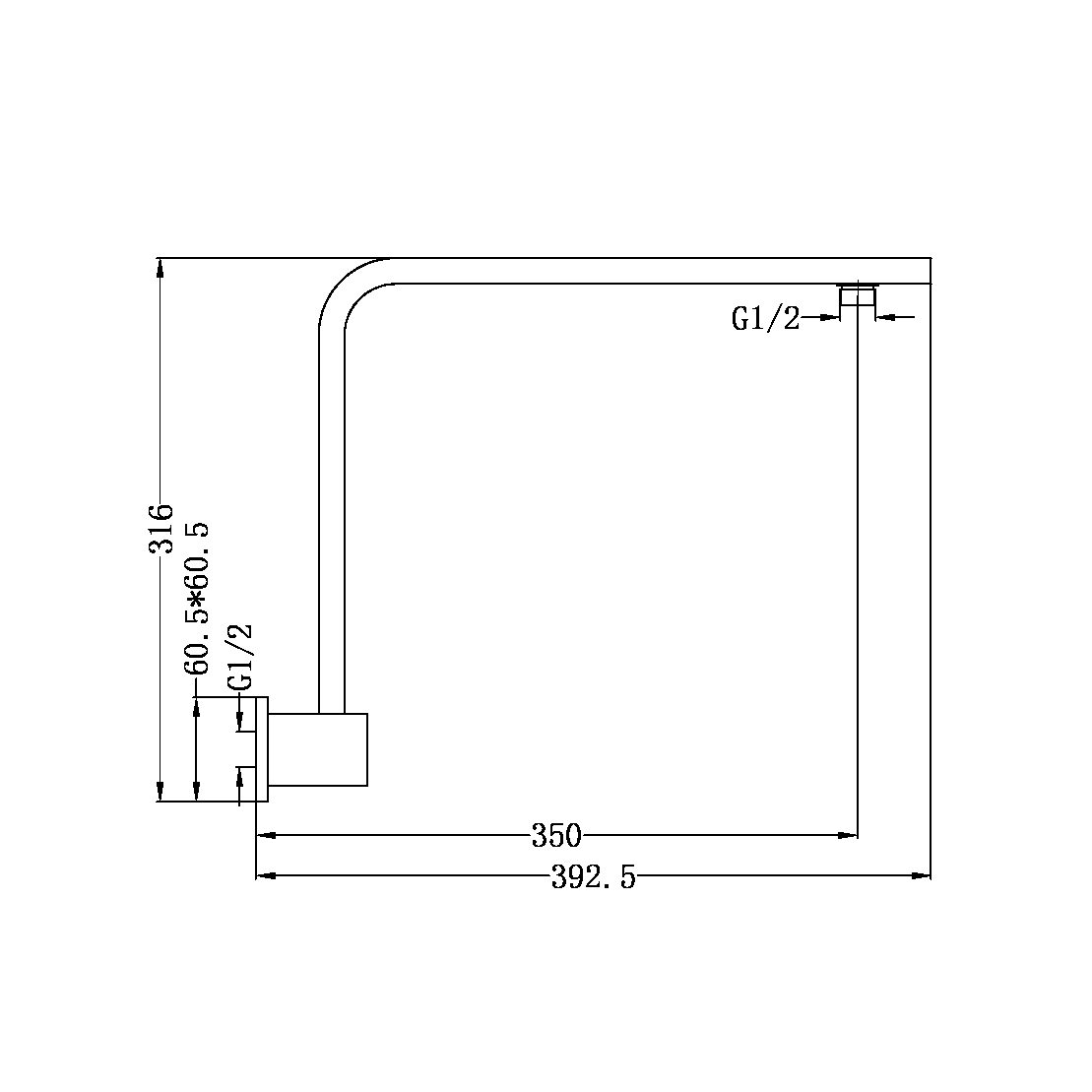 SQUARE SWIVEL SHOWER ARM BRUSHED NICKEL