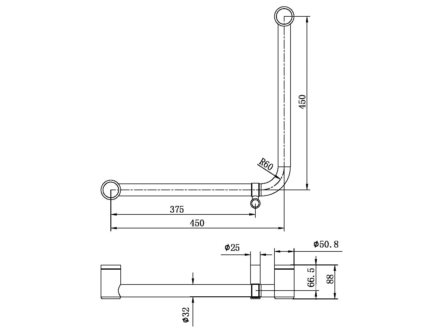 MECCA CARE 32MM AMBULANT 90 DEGREE BENT TUBE GRAB RAIL 450X450MM MATTE BLACK